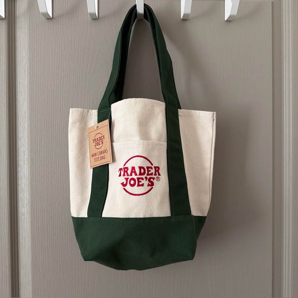 Dark green mini Trader Joe’s canvas tote NWT